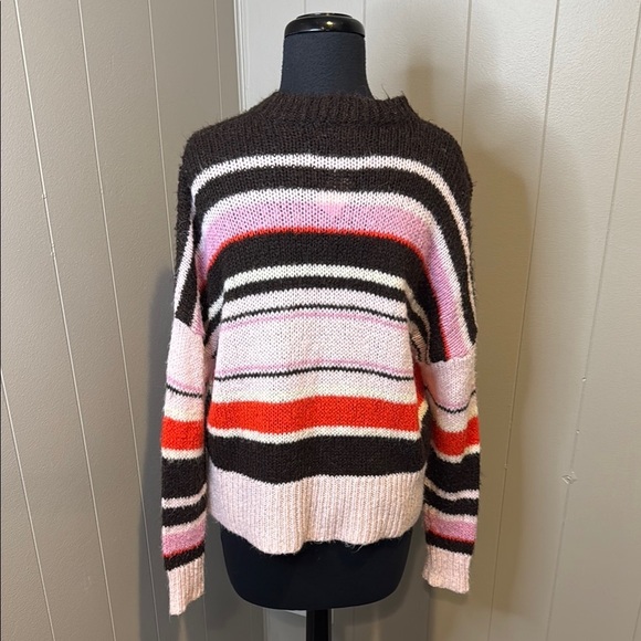 Z Something Navy Women’s Small Pink and Red Striped Crew Neck Sweater - Picture 4 of 5